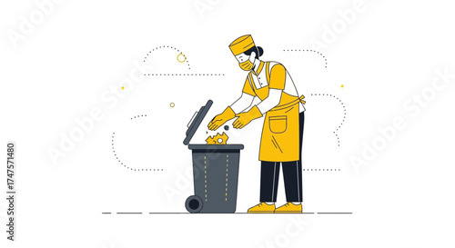 Professional Sanitation Worker Disposing Paper Waste For Hygiene And Cleanliness Purposes