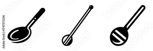 Modern Minimalist Spoon with Coffee Icon, Flat Silhouette of Drinkware Vector for Café Illustration Design