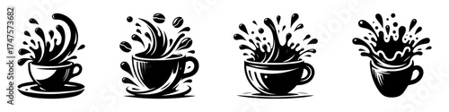 Modern Minimalist Coffee Splash Illustration Icon, Flat Silhouette of Beverage Vector for Café Illustration Design
