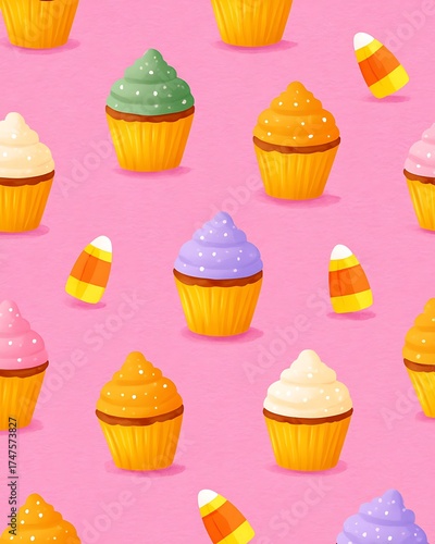 Pumpkin cupcakes and Dessert Treats for Halloween background.