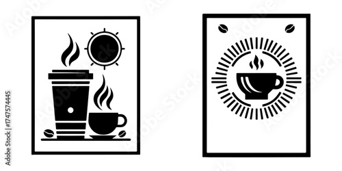 Modern Minimalist Coffee Poster Icon, Flat Silhouette of a Hot Drink Artwork Vector for Café Illustration Design