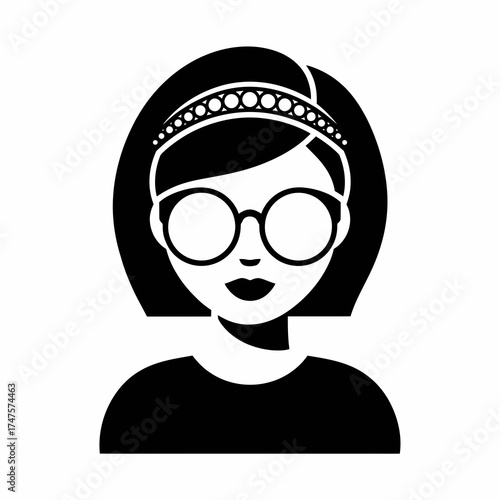 Stylized woman with glasses and tiara icon isolated on transparent background