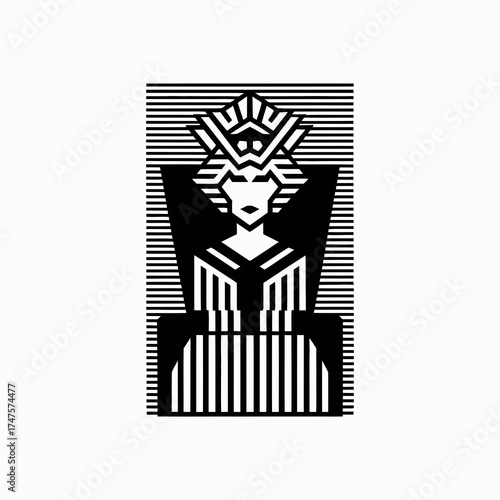 Stylized geometric woman with elaborate headdress isolated on transparent background