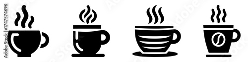 Modern Minimalist Coffee Cup Icon, Flat Silhouette of a Hot Drink Vector for Café Illustration Design