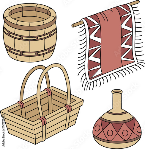 Traditional ethnic pottery and textile illustration