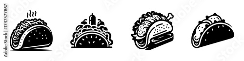 Delicious Tacos Illustration: A Culinary Delight in Black and White.