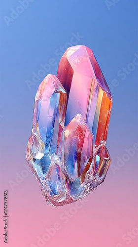 Vibrant Iridescent Crystal Cluster Reflecting Light on a Smooth Gradient Background