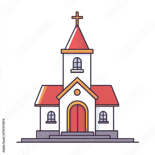 Illustration of a Church Building with Cross on Top