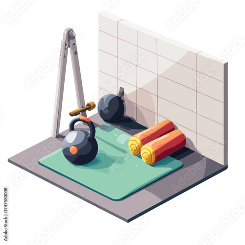 Isometric collection of home gym fitness equipment for workou