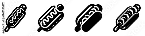 Hot dogs in various styles a delicious food icon set.