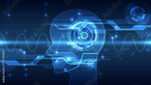 Artificial Intelligence and Digital Brain Concept Background: Machine Learning Technology and Human Mind