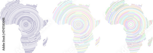 Geometric multicolour round line shape Vector Africa map.