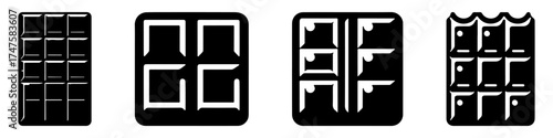 Chocolate bar icons various shapes squares rectangles and designs.