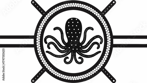 Bold octopus emblem with nautical flair for unique branding and design projects, impactful and stylish