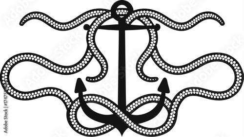 Striking anchor with tentacles tattoo design, evoking nautical adventure and a vintage pirate aesthetic