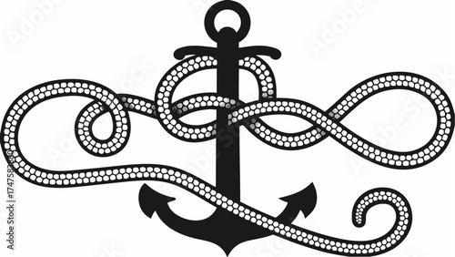 Elegant anchor entwined with decorative nautical rope, perfect for maritime themes and coastal designs