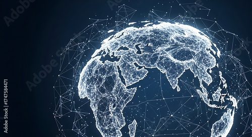A digital representation of Earth, with interconnected network lines overlaying the continents, symbolizing global connectivity.