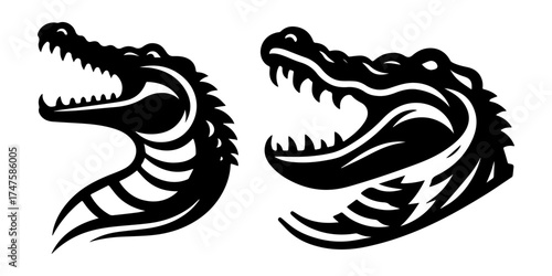 Alligator Head Silhouette Design Black and White Illustration.