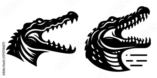 Alligator Head Silhouette Design Black and White Illustration.