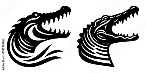 Alligator Head Silhouette Design Tribal Art Vector Illustration.