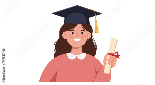 Celebrating Graduation Happy Graduate Girl with Diploma and Mortarboard, Ready for Future Success
