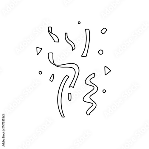 A drawing of confetti with a lot of different shapes and sizes