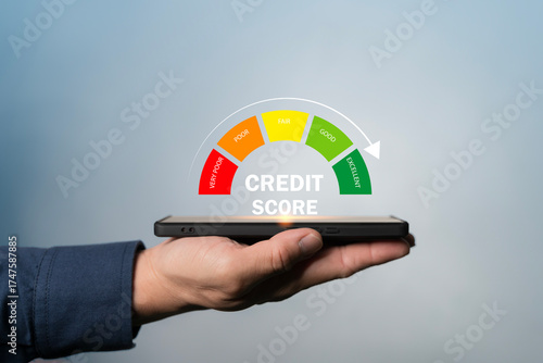 Wallpaper Mural Credit score rating gauge showing financial risk level and personal loan assessment on mobile application Torontodigital.ca
