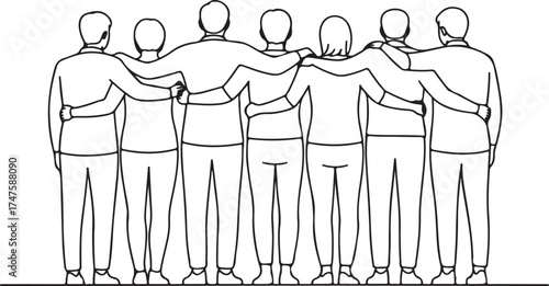 Group of People Standing Together with Arms Around Each Other's Shoulders in Solidarity