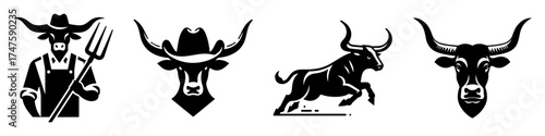 Bull Icons: A Collection of Western-Themed Illustrations.