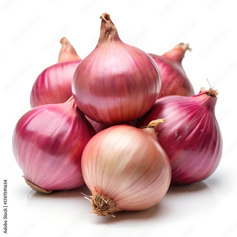 Fototapeta premium Small Group of Red Onions on White shallot vegetable