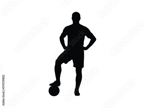 Black silhouette of male athlete with soccer ball vector