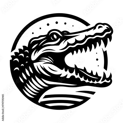 Alligator Head Silhouette in a Circle Design.