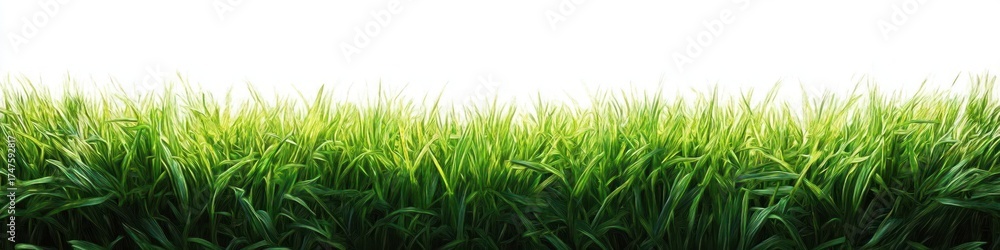 Obraz premium Vibrant green tall grass blades densely packed against a bright white background, showcasing healthy and fresh natural growth in a serene outdoor setting