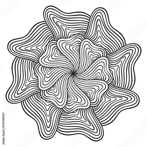 Black and White Abstract Swirl Vector Set, Mandala Coloring Pages