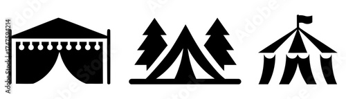different styles of tents and structures. tent icons vector