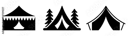 styles of tents illustrated in black and white