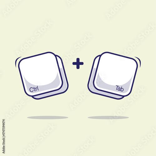 Computer keyboard combination shortcut or hotkeys ctrl plus tab icon, sign, symbol for fast typing technology on modern era