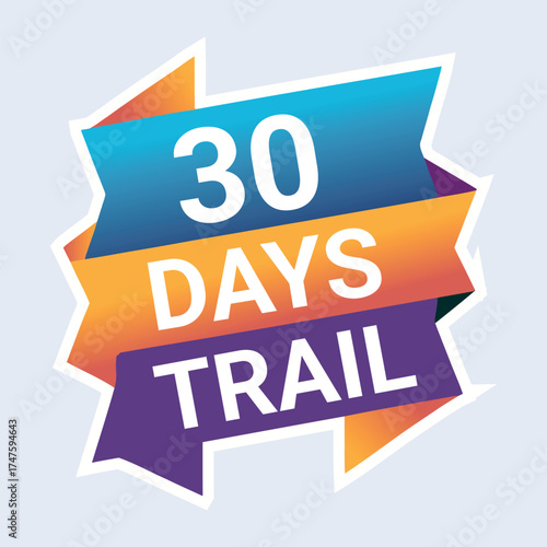 Colorful ribbon banner displaying a thirty day trial offer prominently