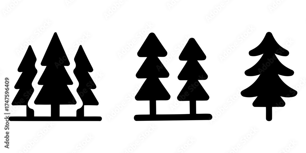 Fototapeta premium black silhouette icons of pine trees, christmas tree vector