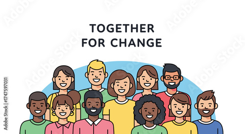 Diverse group of people standing together united for social change and community support concept