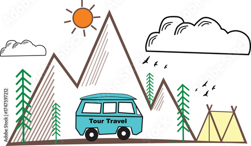 tour travel print illustrations vector art