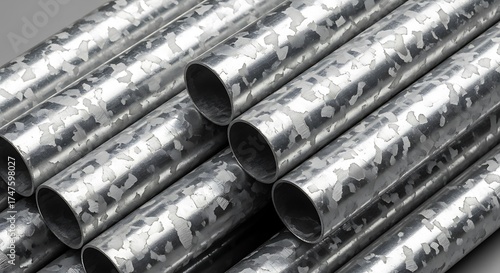 Pile of Galvanized Steel Pipes with Mottled Texture, Industrial Material Supply