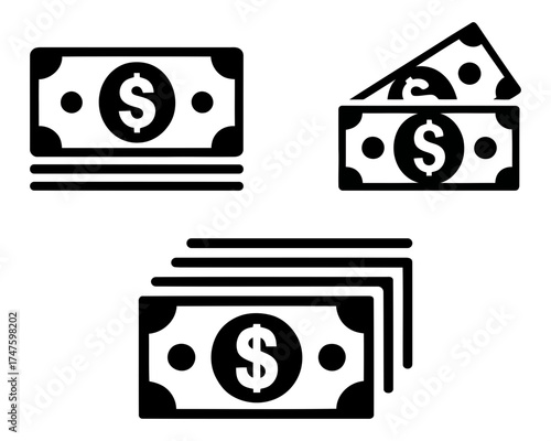 black and white icons representing money and cash