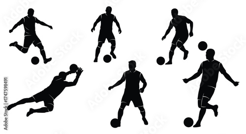 Soccer players in action silhouettes football