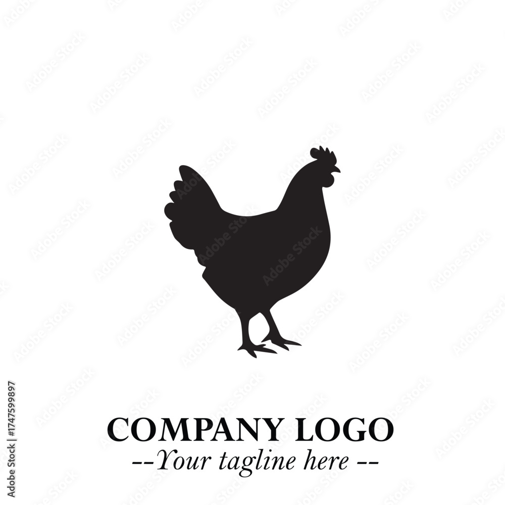 Fototapeta premium Chicken Logo Symbol Black on White Background in Minimalist Modern Vector Design for Farm Branding