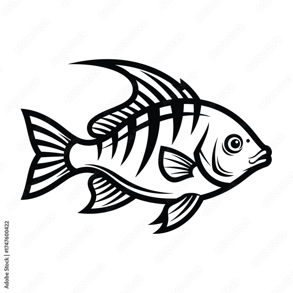 Fototapeta premium Stylized fish illustration black and white aquatic