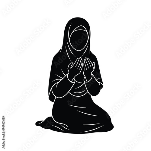Woman praying in hijab muslim kneeling