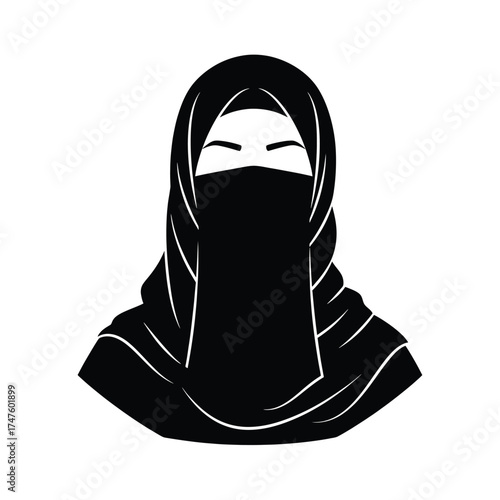 Woman wearing hijab and niqab face covering Islamic clothing