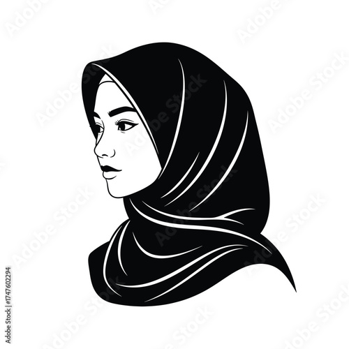 Woman wearing hijab profile black and white fashion