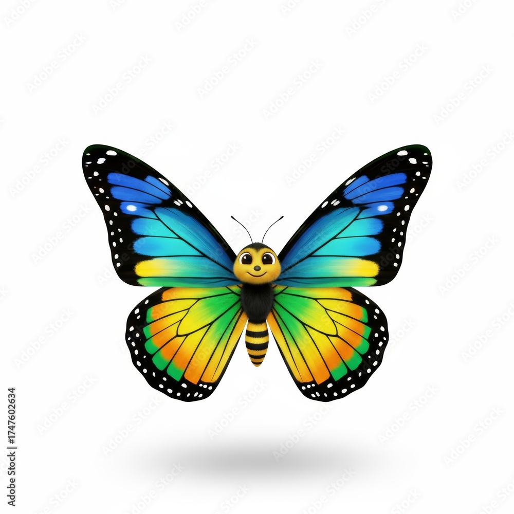 Fototapeta premium Whimsical butterfly character with vibrant rainbow wings